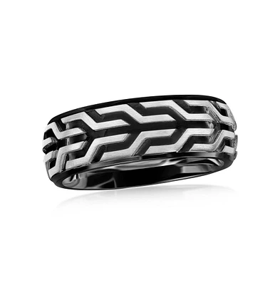 Metallo Stainless Steel Black and Silver Designed Ring