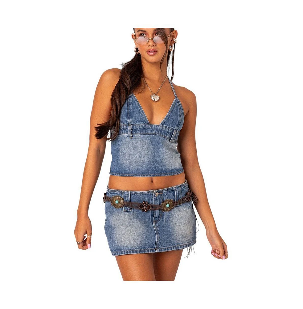 Edikted Women's Wanona Denim Halter Top