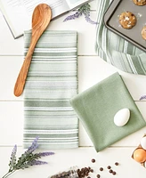 Design Imports Everyday Dishtowel Collection Urban Stripe, 20x30", Artichoke Green, 3 Piece