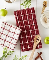 Design Imports Washed Waffle Collection Oversized Preshrunk Ultra Absorbent, Dishtowel Set, 20x30", Barn Red, 2 Piece