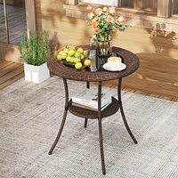 Gymax 25.5'' Pe Wicker Patio Bistro Table Round Coffee Table w/ Tempered Glass Top Outdoor