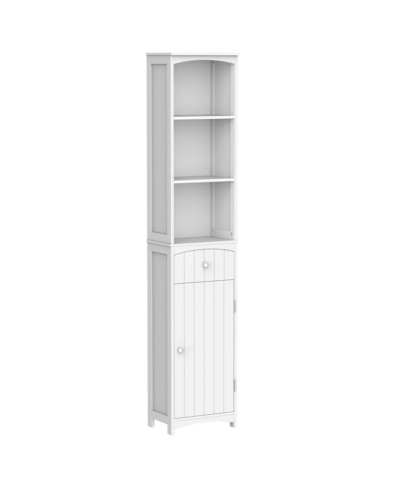 Homcom Tall Bathroom Cabinet Storage Shelves Cupboard Unit Wooden Free Stand w/ Drawer, White