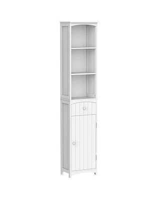 Homcom Tall Bathroom Cabinet Storage Shelves Cupboard Unit Wooden Free Stand w/ Drawer, White