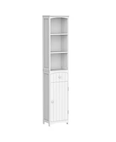 Homcom Tall Bathroom Cabinet Storage Shelves Cupboard Unit Wooden Free Stand w/ Drawer, White