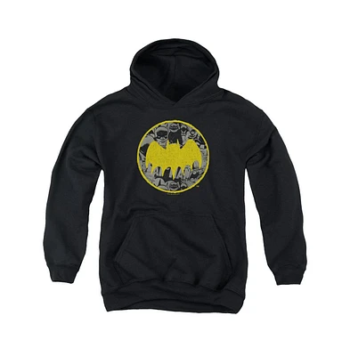 Batman Boys Youth Vintage Symbol Collage Pull Over Hoodie / Hooded Sweatshirt
