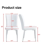 Modern minimalist dining chairs, office chairs. 2piece set of white Pu seats with silver metal legs. Suitable for restaurants, living rooms, and offic
