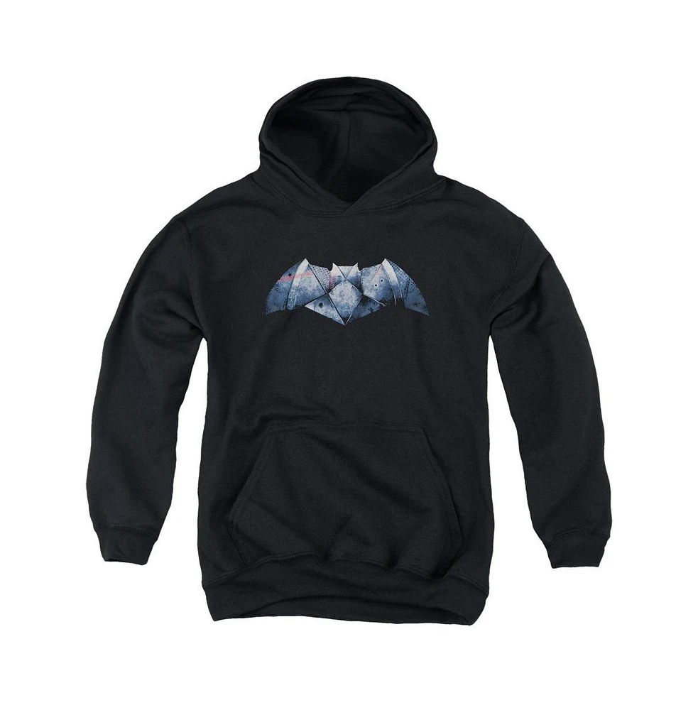 Batman V Superman Boys Youth Plated Bat Logo Pull Over Hoodie / Hooded Sweatshirt