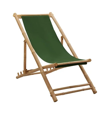 vidaXL Deck Chair Bamboo and Canvas Green