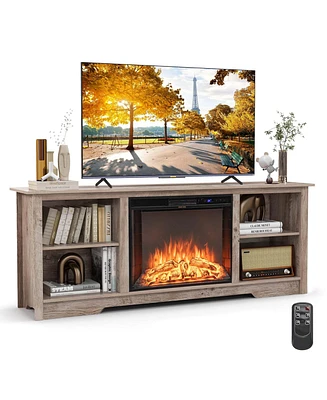 Costway 70" Tv Stand with 26" Electric Fireplace Insert Remote Control for 75" Tv