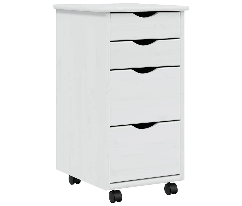 Rolling Cabinet with Drawers Moss White Solid Wood Pine