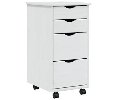 Rolling Cabinet with Drawers Moss White Solid Wood Pine