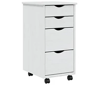 Rolling Cabinet with Drawers Moss White Solid Wood Pine