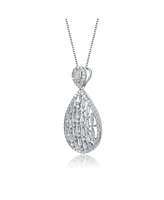 Rachel Glauber Stylish White Gold Plated Cubic Zirconia Pear Pendant Necklace