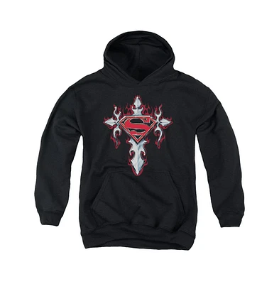 Superman Boys Youth Gothic Steel Logo Pull Over Hoodie / Hooded Sweatshirt