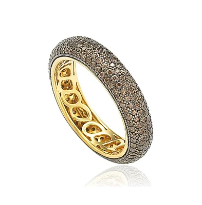 Suzy Levian New York Sterling Silver Cubic Zirconia Brown Pave Eternity Ring