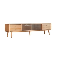 Solid Beech Tv Cabinet with Chinese Glass Doors, Storage Space