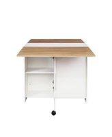 Simplie Fun Space-saving white and oak dining table with storage shelf