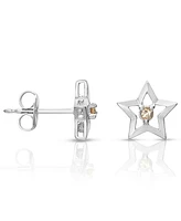 GiGiGirl Sterling Silver White Gold Plated with Yellow Tourmaline Cz Star Shaped Stud Earrings