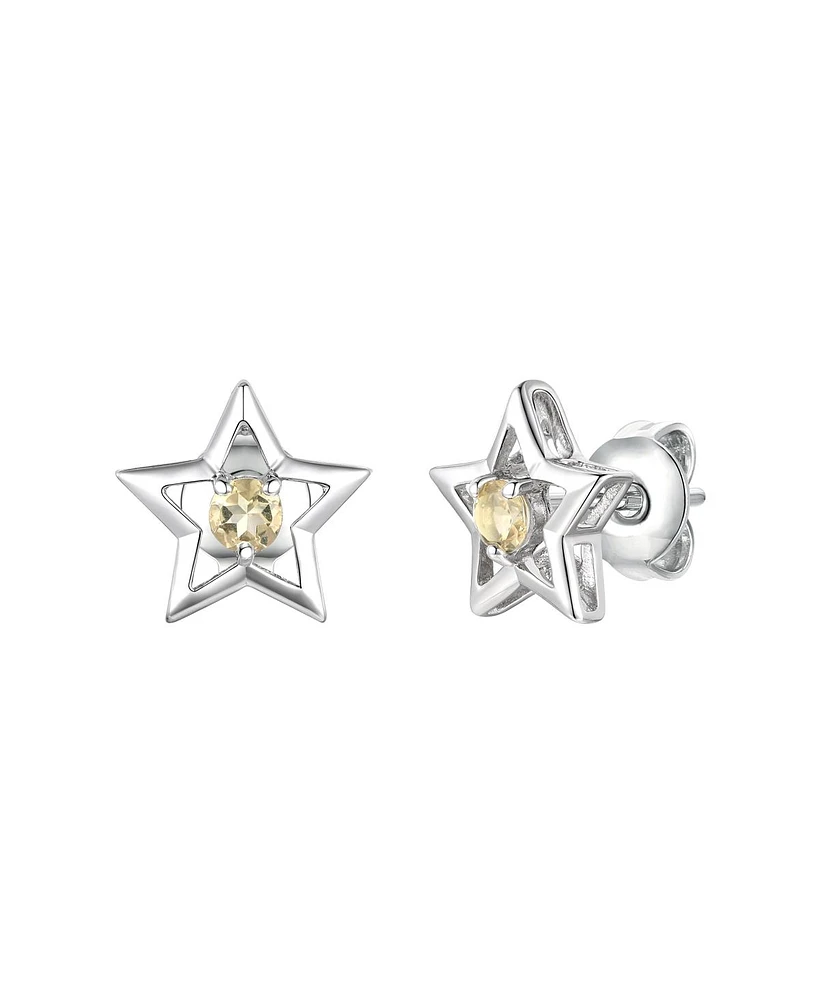 GiGiGirl Sterling Silver White Gold Plated with Yellow Tourmaline Gemstone Star Shaped Stud Earrings