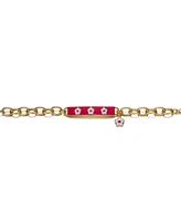 GiGiGirl 14k Yellow Gold Plated Bar Bracelet with Hot Pink Enamel and a Flower Charm for Kids