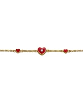 GiGiGirl 14k Yellow Gold Plated Adjustable Bracelet with Heart charms and Red Enamel for Kids