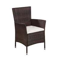 Patio Chair and Stool with Cushions Poly Rattan Brown