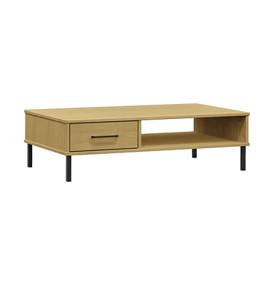 vidaXL Coffee Table with Metal Legs Brown Solid Wood Pine Oslo