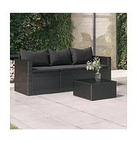 3-Seater Patio Sofa with Cushions Black Poly Rattan
