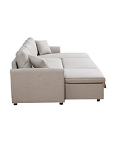 Simplie Fun U-Shape Pullout Sleeper Sectional Sofa With Double Storage Spaces, Beige