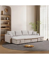 Streamdale Furniture U-Shape Pullout Sleeper Sectional Sofa With Double Storage Spaces, Beige