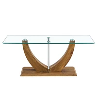 Minimalist glass coffee table with wood/Mdf legs & steel columns: Ct-907