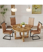 Streamdale Furniture Modern Circular Dining Table Set With High Back Chairs