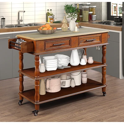 Simplie Fun 56" Rolling kitchen island with oak top, storage, wine & spice rack