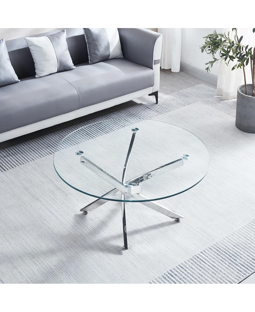 Simplie Fun Modern Round Tempered Glass Coffee Table With Chrome Legs