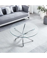 Simplie Fun Modern Round Tempered Glass Coffee Table With Chrome Legs