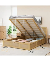 Wood Platform Bed with Storage, 2 Drawers, Queen Size