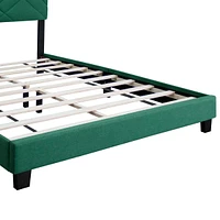 Green Queen Size Bed Frame With Adjustable Headboard Super Affordable No Box Sping Require