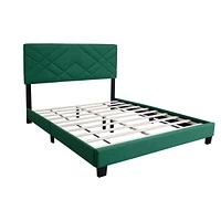 Green Queen Size Bed Frame With Adjustable Headboard Super Affordable No Box Sping Require