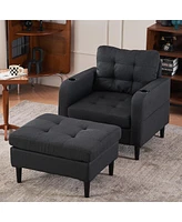 Streamdale Furniture Dark Gray Armchair and Ottoman Set - Comfortable Single Sofa with Cup Holders, Ideal for Living Room