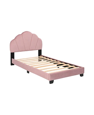 Simplie Fun Kids Pink Platform Bed, Upholstered, No Box Spring