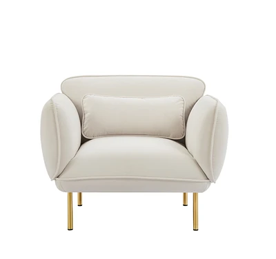 Simplie Fun Beige Velvet Accent Armchair with Metal Legs