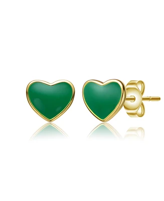 GiGiGirl Toddler/Kids 14k Gold Plated Green Enamel Tiny Flat Heart Stud Earrings