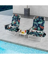 Gymax 2-Pack Folding Backpack Beach Chair Table Set 5-Position Outdoor Reclining Chair