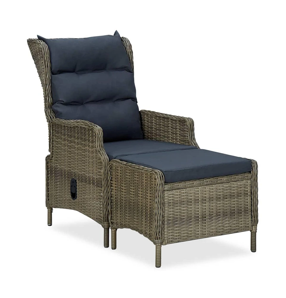 vidaXL Reclining Patio Chair with Footstool Poly Rattan Brown