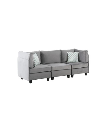 Simplie Fun Zelmira Gray Velvet 3 Piece Sofa