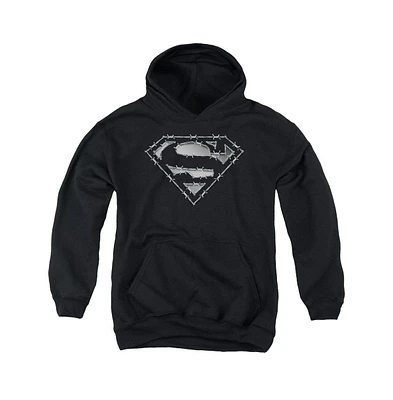 Superman Boys Youth Barbed Wire Pull Over Hoodie / Hooded Sweatshirt