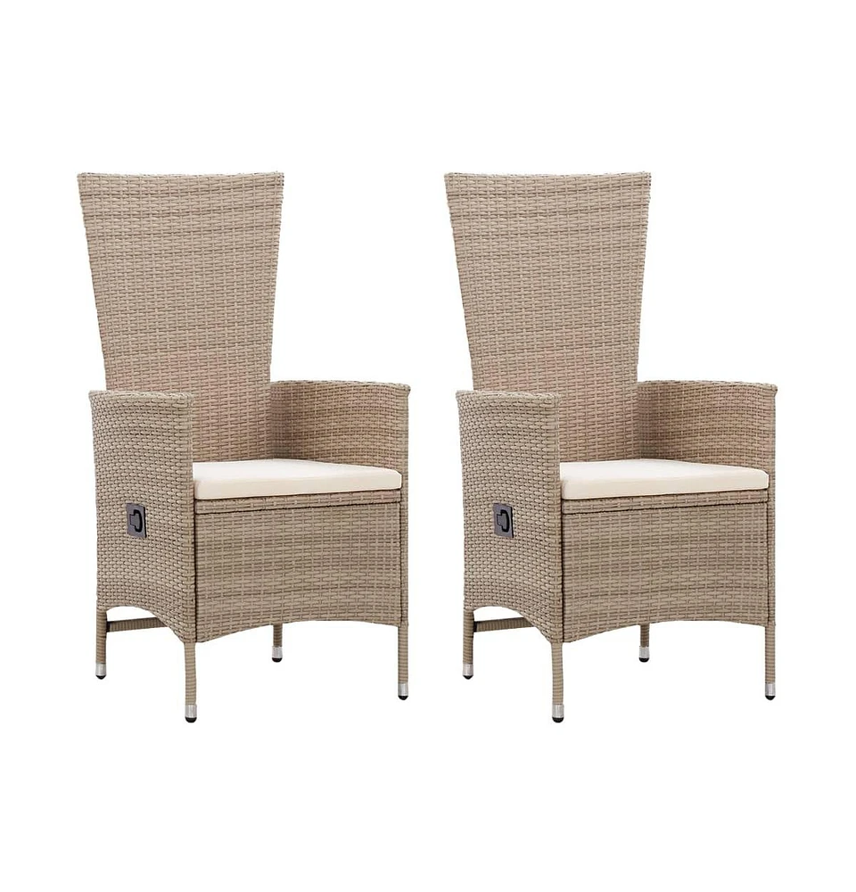 vidaXL Patio Chairs 2 pcs with Cushions Poly Rattan Beige