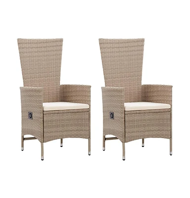 vidaXL Patio Chairs 2 pcs with Cushions Poly Rattan Beige