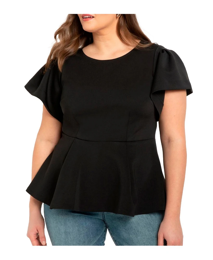 Eloquii Women's Flare Sleeve Peplum Top