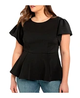 Eloquii Plus Flare Sleeve Peplum Top